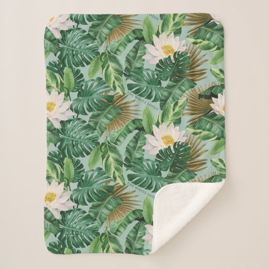 Het witte Lotus Tropical Canopy patroon Sherpa Deken (Voorkant)