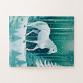 Het witte paard in het groene bos legpuzzel (Horizontaal)