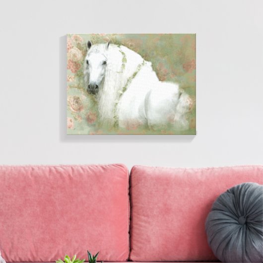 Het witte paard - omwikkeld canvas afdruk (Insitu (Woonkamer))