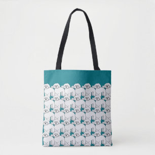 Het witte Puppy Patroon van de overvloed op Blauwg Draagtas