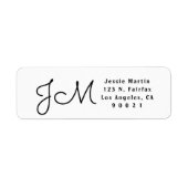 Het witte & Zwarte Manuscript Monogramed Adres van Etiket (Voorkant)