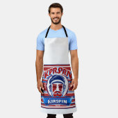 Het woord Krispin als logo Schort (Gedragen)