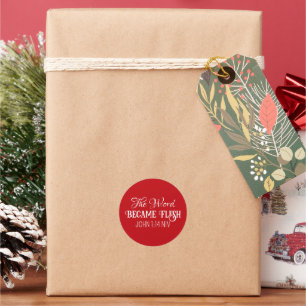 Het Woord werd vlees Kerstmis Bijbel vers rood Ronde Sticker