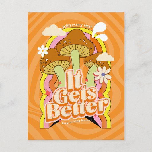 Het wordt beter | Goede Vibes & Retro Groovy Voelt Feestdagenkaart (Voorkant)