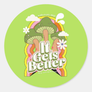 Het wordt beter Goede Vibes & Retro Groovy Voelt Ronde Sticker