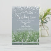 Het wordt een winterbruiloft sneeuwmeer grijs groe kaart (Staand voorkant)