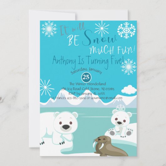Het wordt sneeuw veel leuke verjaardag uitnodiging (Voorkant)
