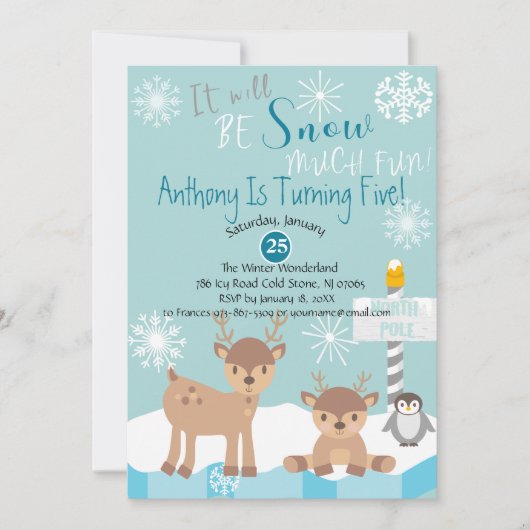 Het wordt sneeuw veel leuke verjaardag uitnodiging (Voorkant)