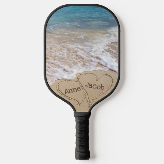 Het Zand van het strand harten met Namen Pickleball Paddle (Voorkant)