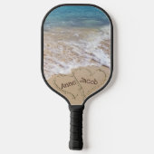 Het Zand van het strand harten met Namen Pickleball Paddle (Achterkant)