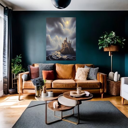 Het zee een rots en een kasteel | AI Art. Poster