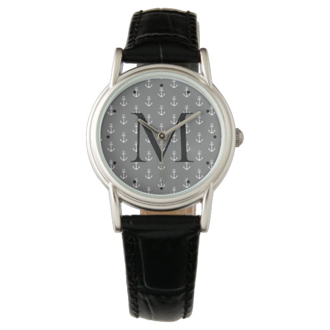 Het zeevaart Grijze en Witte Monogram van het Horloge (Voorkant)