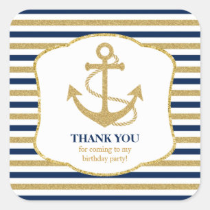 Het zeevaart Marineblauwe Gouden Anker dankt u Vierkante Sticker