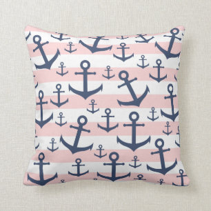 Het zeevaart roze patroon van het streep kussen