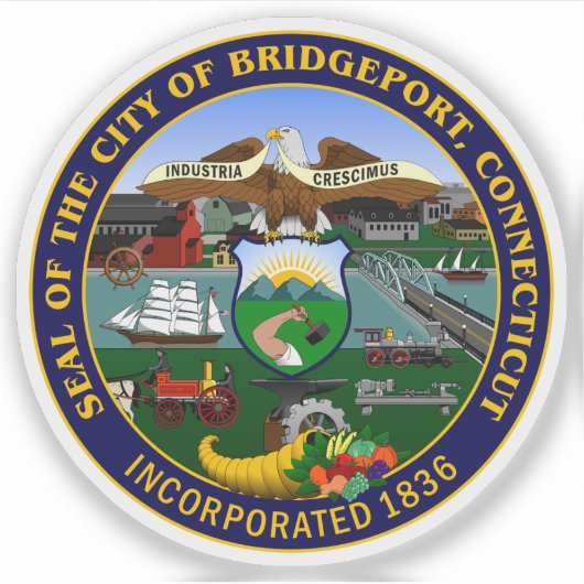 Het zegel van Bridgeport, Connecticut Sticker (Voorkant)