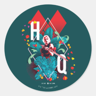 Het Zelfmoordplein   Harley Quinn Floral Diamond Ronde Sticker
