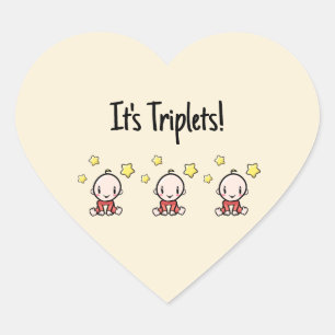 Het zijn drieling!, drieling baby's, unisex, neutr hart sticker