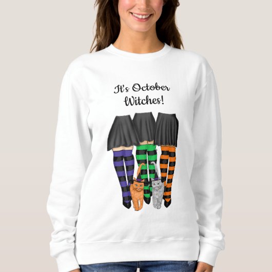 Het zijn Oktober Witches - Drie Witches en Katten Trui (Voorkant)