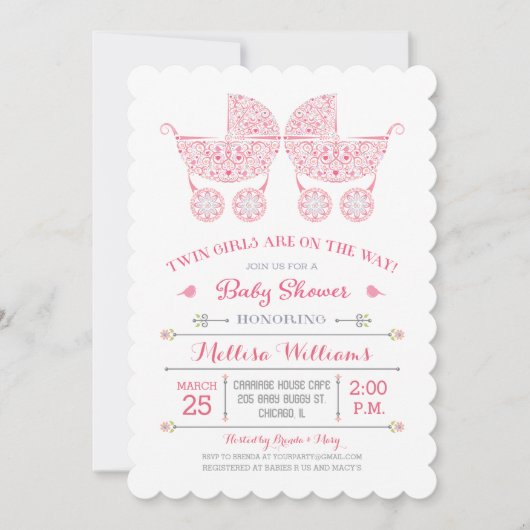 Het zijn Twin Girls! Twins Baby shower uitnodiging (Voorkant)