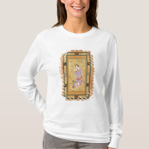 Het zittende meisje dat haar haar in de belletjes  t-shirt