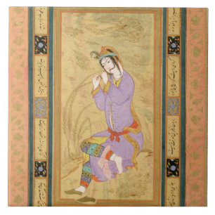 Het zittende meisje dat haar haar in de belletjes  tegeltje