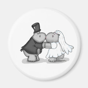 Het zoenen Bride en Groom Hippos - Personaliseren Magneet