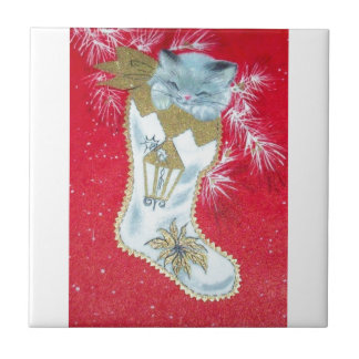 Het zoetste Vintage Katje van Kerstmis van het Tegeltje