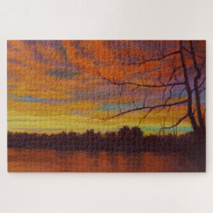 Het zonnemeer onderdrukkend olieverf legpuzzel