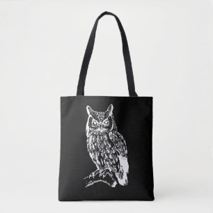 Het zwart-witte Ontwerp van de Uil Tote Bag