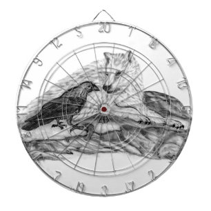 Het zwart-witte ontwerp van de wolf en van de Raaf Dartbord