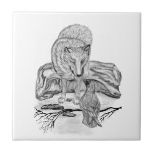 Het zwart-witte ontwerp van de wolf en van de Raaf Tegeltje