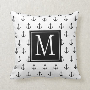 Het zwart-witte ZeevaartMonogram van het Anker Kussen