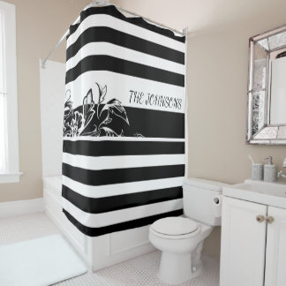 Het zwarte Stripe Monogram Shower Curtain personal Douchegordijn