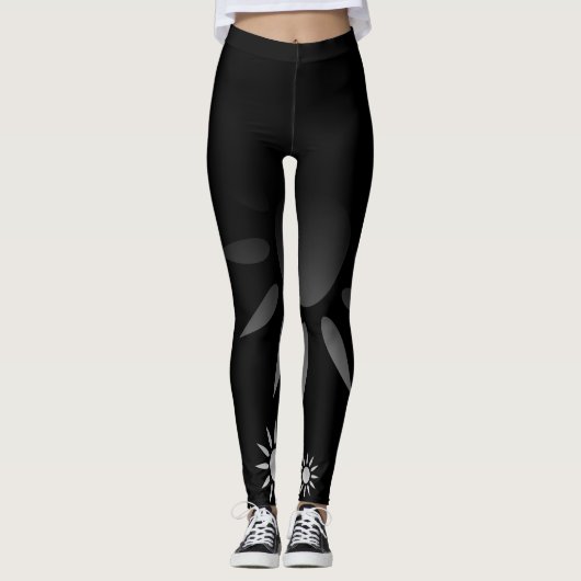 Het zwarte & Witte Patroon van de Bloem van de Leggings (Voorkant)