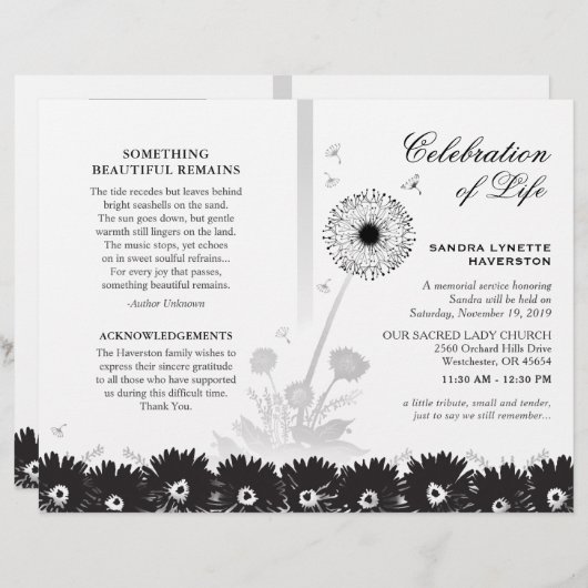 Het zwarte & Witte Programma van de Floral begrafe (Voorkant / Achterkant)