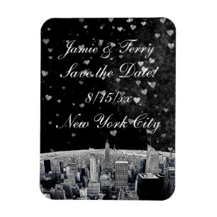 Het zwarte Wt Heart NYC Skyline #2 van Etched NYC Magneet