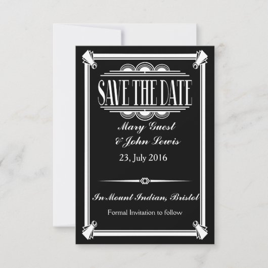 Het zwerven van 20 Kunst Deco Gatsby sparen de Dat Save The Date (Voorkant)
