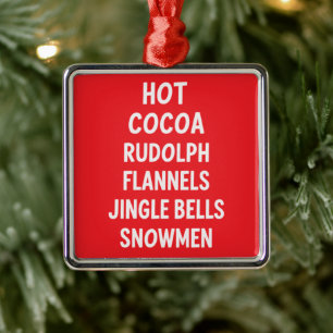 Hete Cacao Rendier Flanel Jingle Bells Kerstman  Metalen Ornament