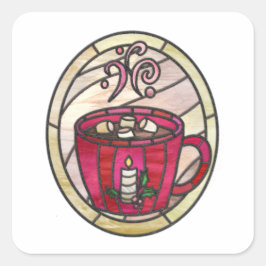 Hete cacao, warme chocolademelk glas in lood stijl vierkante sticker