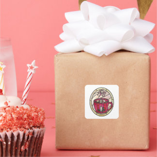 Hete cacao, warme chocolademelk glas in lood stijl vierkante sticker