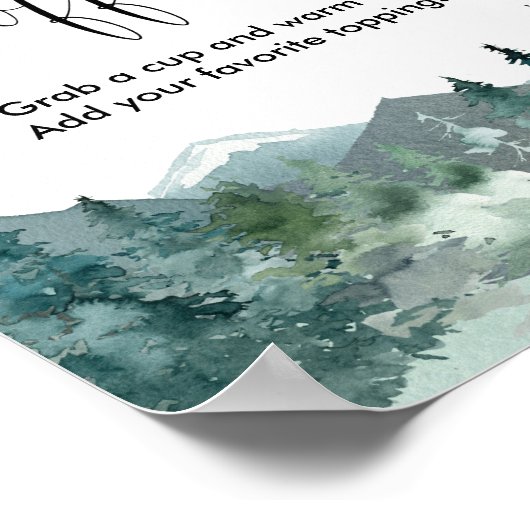 Hete cacaoschuim en koffiebord rustieke bergen poster (Hoek)