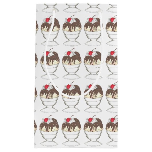 Hete Chocolade Ijs Sundae Dessert Lepel Winkel Klein Cadeauzakje (Voorkant)