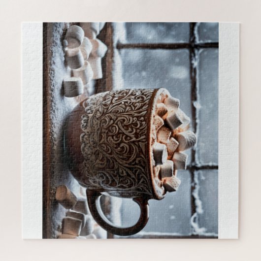 HETE COCOA raam winter sneeuw Legpuzzel (Horizontaal)