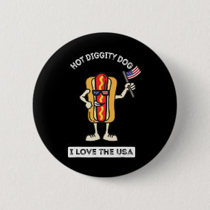 Hete Diggity Dog 4 juli Patriottische BBQ Picknick Ronde Button 5,7 Cm