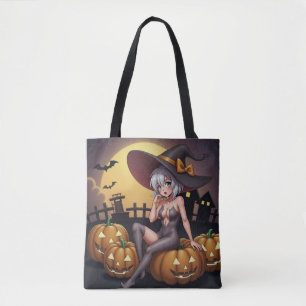 Hete Heks in Halloween Pompoenenveld Draagtas
