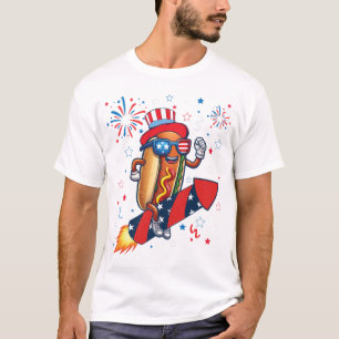Hete hond 4 juli patriottische raket en vuurwerk t-shirt