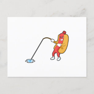 Hete hond bij vissen met hengel briefkaart