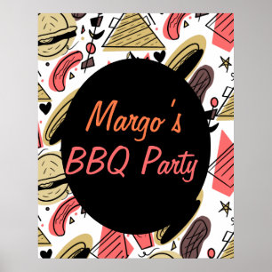 Hete-hond Hamburger Doodle BBQ Verjaardag Patroon Poster