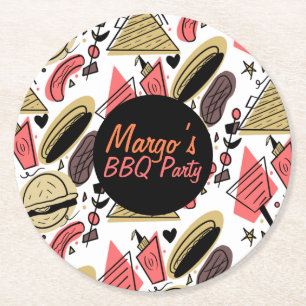 Hete-hond Hamburger Doodle BBQ Verjaardag Patroon Ronde Kartonnen Onderzetter