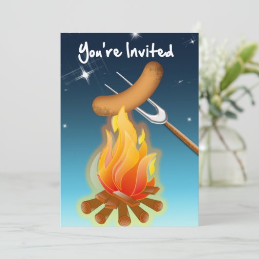 Hete hond over kampvuur Je bent uitgenodigd Kaart (Staand voorkant)